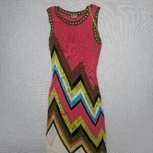 Sport Missoni Sleeveless Chevron Knit Dress Pink Multicolor Midi Size XS